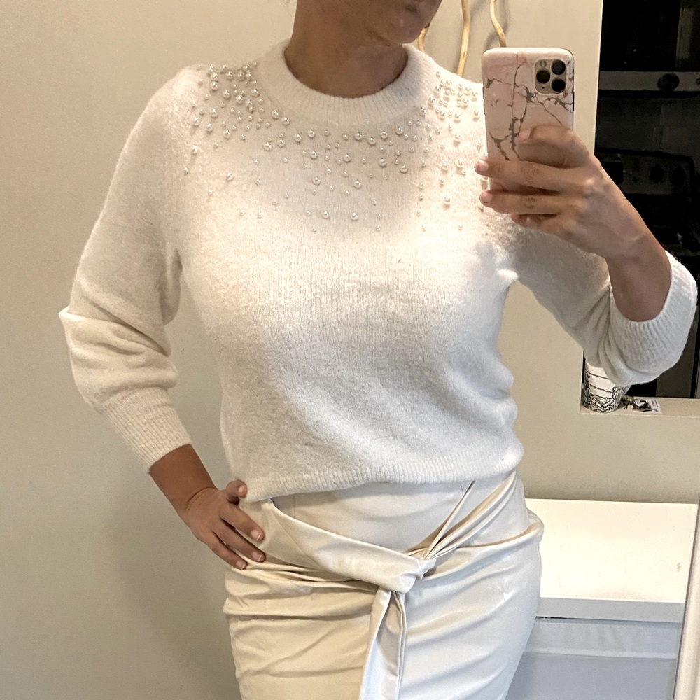 Off white pearl detail sweater